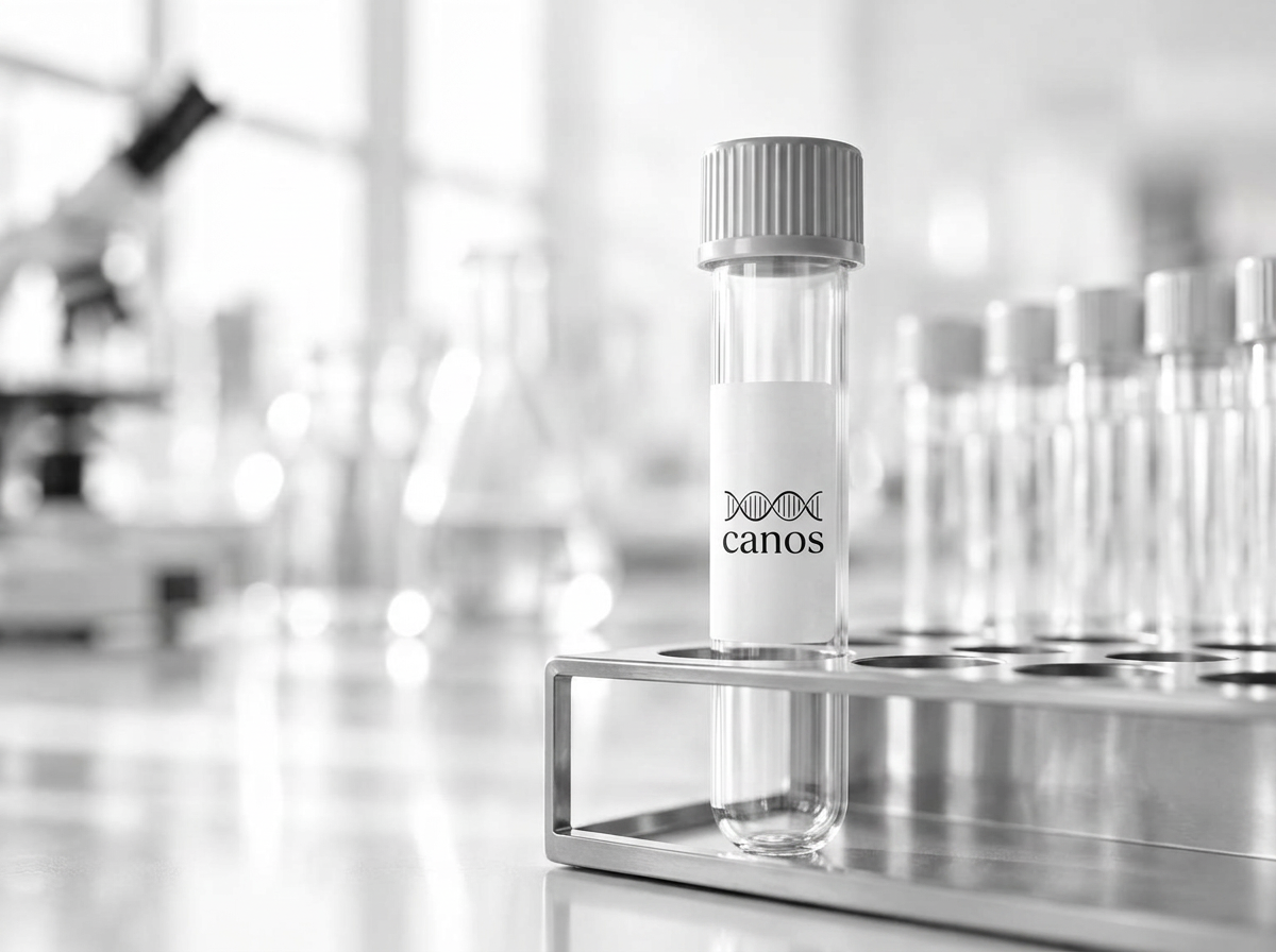 A sample tube in a laboratory rack, black and white photograph